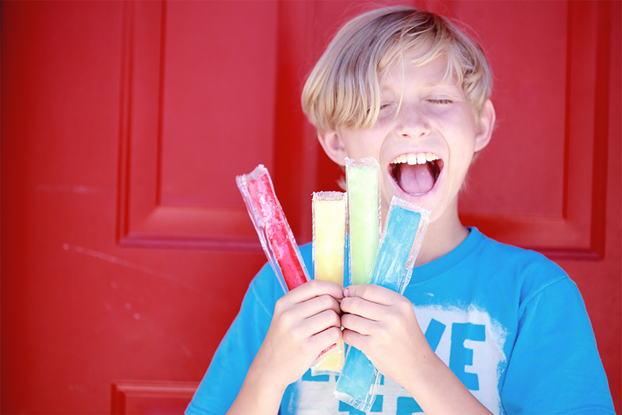 Freezies, Summer, Boy, Happy, Photograph, Red, Blue, Eating, Frozen, Treat, Excited, Food